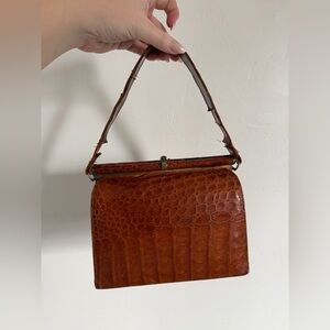Vintage Brown Crocodile Croc Leather Handbag